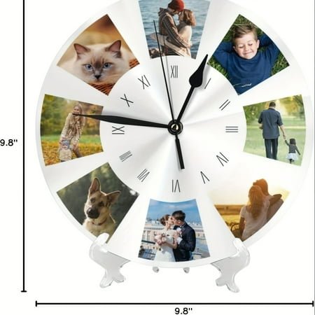 Custom Wooden Wall Clock with Personalized Photos, Silent Battery-Powered 2D Farmhouse Style Clock for Home, Kitchen, Living Room, Office, Wedding, or Holiday Gift, Rustic Wood Frame，12in