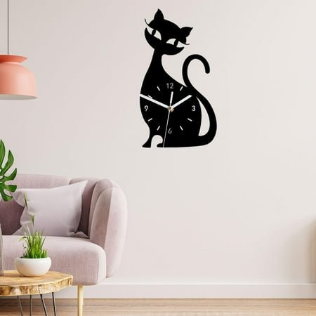 CUTICATE Cats Wall Clock Children Room Bedroom Wall Clock Decorative Funny Silent Hanging Clock Quiet Movement, for Room Black
