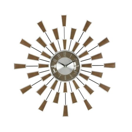 DecMode 22 Brown Metal Starburst Starburst Wall Clock with Silver Accents