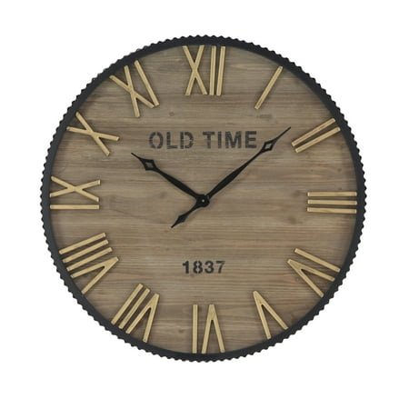 DecMode 36 Brown Wooden Wall Clock with Gold Accents