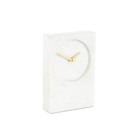 Deco 79 Marble Minimalistic Rectangular Clock with Recessed Numberless Clockface, 6 x 2 x 9, White C80