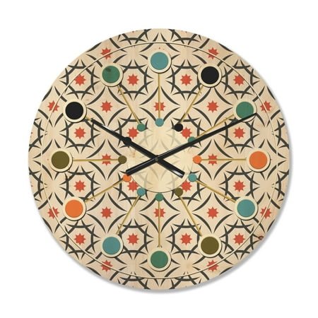 Designart 'Abstract Retro Design Pattern V' Mid-Century Modern Wood Wall Clock