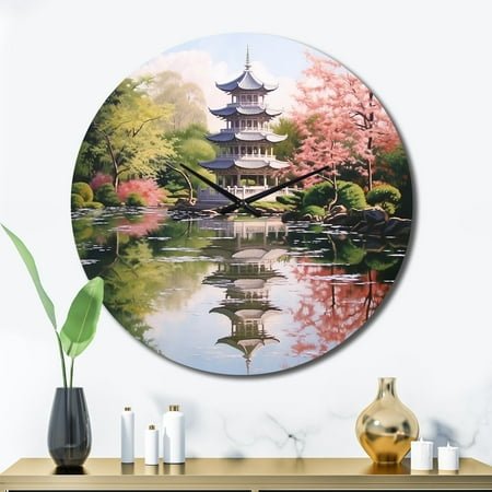 Designart Asian Art peaceful Pagoda V Asian Oversized Wall Clock
