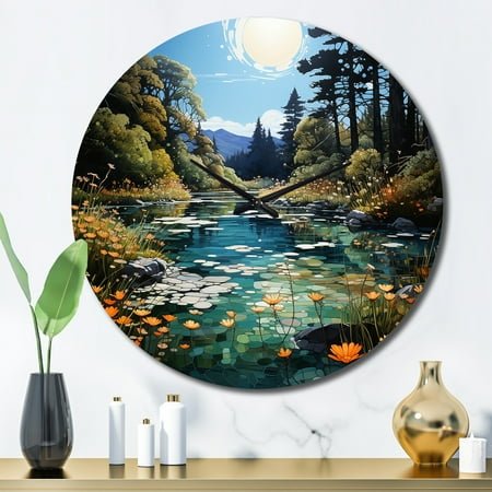 Designart Azure Mirrors on the River II Lakes & Rivers Oversized Wall Clock