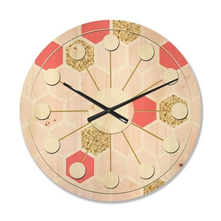 Designart 'Gold Chic Retro Design I' Mid-Century Modern Wood Wall Clock