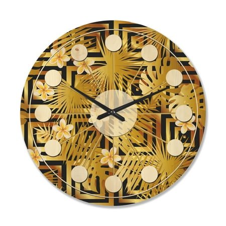 Designart 'Gold Modern Luxury Pattern' Mid-Century Modern Wood Wall Clock