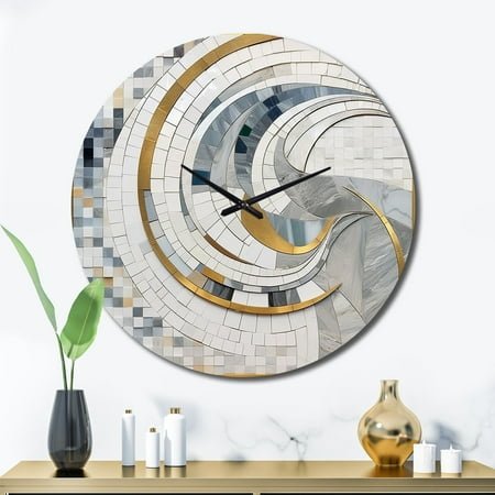 Designart Mosaic in Grey and Yellow II Abstract Shapes Oversized Wall Clock
