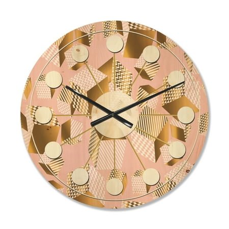Designart 'Rose and Gold Cubes II' Mid-Century Modern Wood Wall Clock