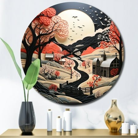 Designart Winter Retreat at the Barn in Papercut III Countryside Oversized Wall Clock