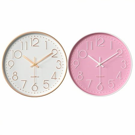 DESIGNICE 2Pcs Wall Clock,Quiet Time Modern Wall Clock,Elegant Display Bathroom Clock,Combination Style1,12In