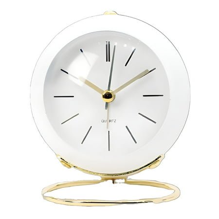 DESIGNICE Alarm Clock,Polished Edge Finish Small Clock,Classic Timeless Style Analog Alarm Clock,White,11*8.3Cm