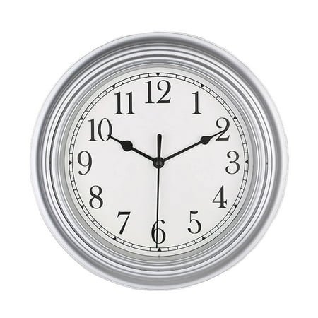 DESIGNICE Wall Clock,Classic European Vintage Design Bathroom Clock,Quiet Silent Quartz Movement Wall Clocks Battery Operated,Silver