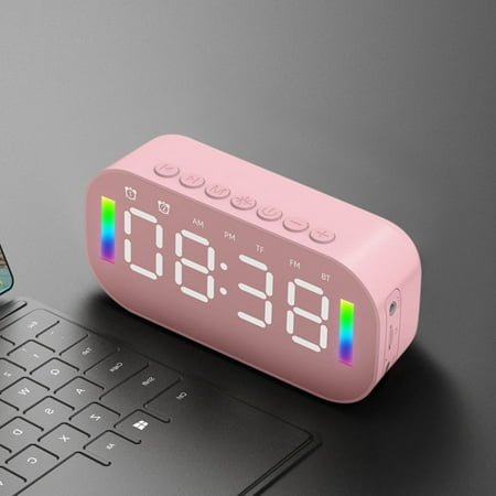 Digital Clock Qwtwty Wireless Bluetooth Speaker with FM Radio Mini Portable Card Mirror LED Night Lights Alarm Clock Sound Alarm Clock Settings for All Phone Gifts for Children