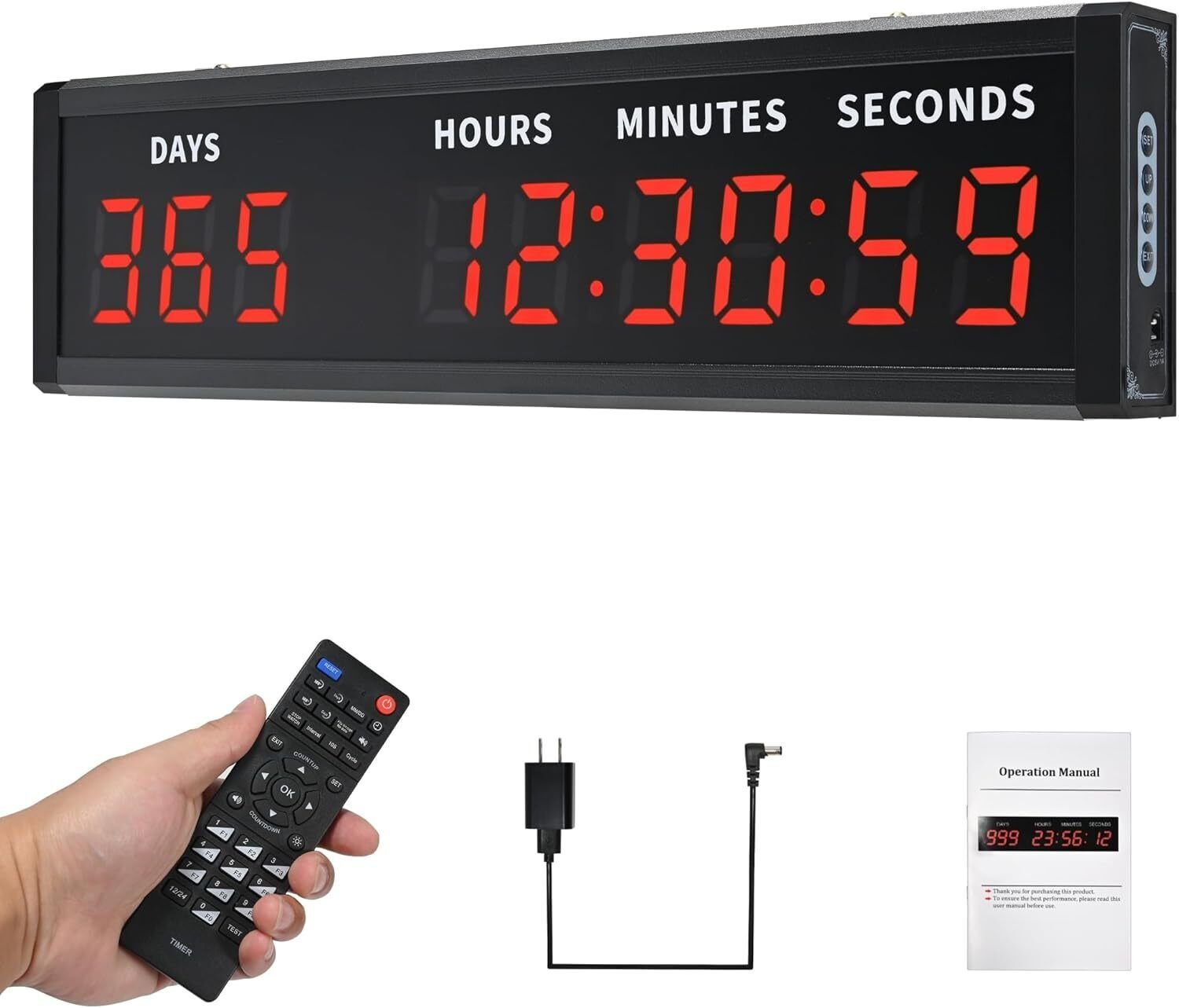 Digital Countdown Clock, LED Large Display Count Up/Count Down Timer, 999 Days