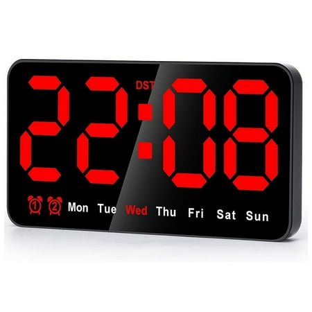 Digital Wall Clock, 9Inch LED Digital Clock Display with 12/24H, Big Digits,Small Silent Wall Clock (Red)