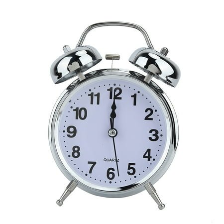 Dracceev Night Luminous Vintage Full Metal Cases Alarm Clock Double Bell Bedside Alarm Clock(Silver)