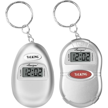 EIKODO-2 Pack Talking Clock for Blind Elderly, Small Travel Alarm Clock Keychain for Visually Impaired, English Language Battery Operated Talking Clock for Seniors