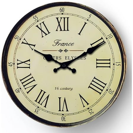 EIKODO-Wall Clock 12 Inch Wall Clock French Vintage Roman Numerals, Champs Elysees Design, 16th Century Style, Antique Look