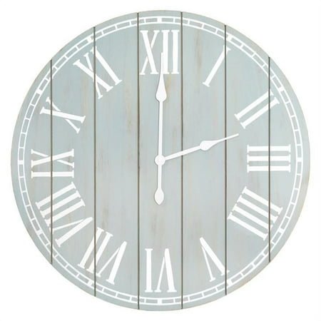 Elegant Designs 23 Large Wood Plank Coastal Rustic Wall Clock, Light Blue Wash