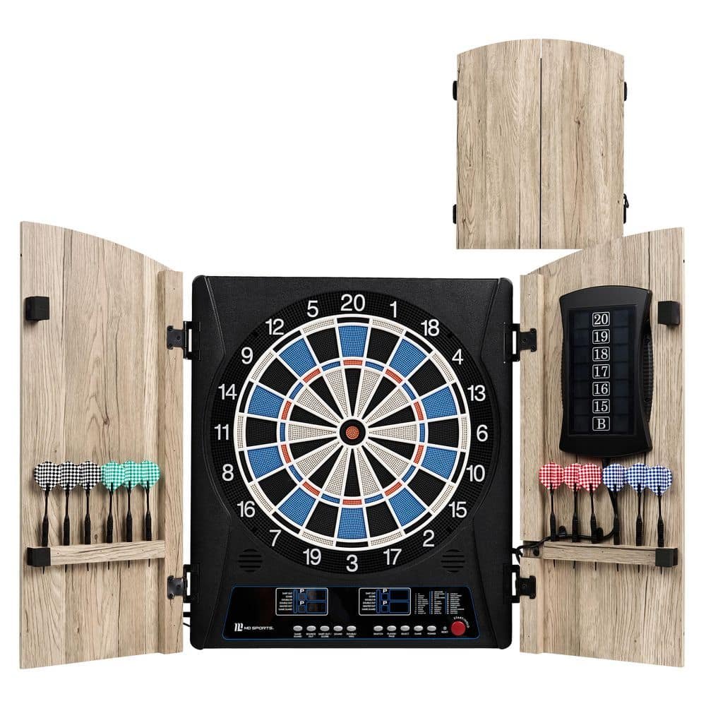 Elmhurst Electronic Dartboard Cabinet with Digital Scorekeeping and Soft Tip Dart Set