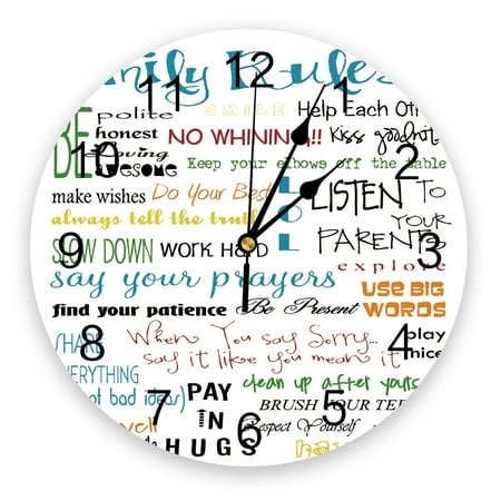 Family Rules Cartoon Art White New Wall Clock Fashion Living Room Quartz Watch Modern Home ration Round Clocks