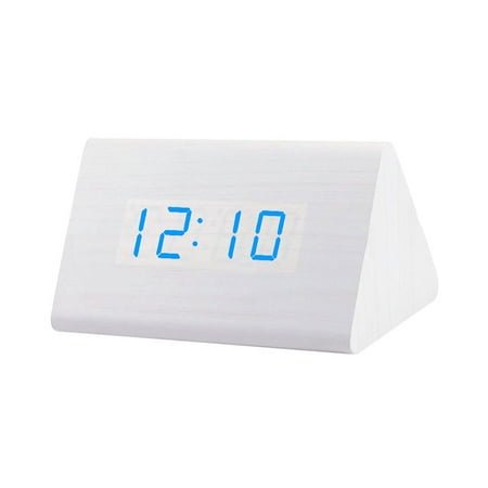 Farfi Digital Wooden USB LED Night Light Alarm Clock Thermometer Display Timepiece (Whitewood Blue)