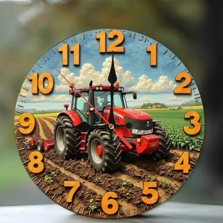 Farm Tractor Clock Wall Decor Red John Deere 10-Inch Silent Wooden Wall Clock, Battery Operated (AA Batteries Not Included), Artistic Home Decor