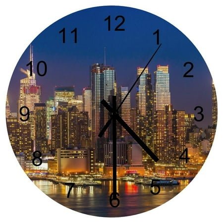 Farm Wall Clock Night American city Clocks 12 inch Silent Wood Round ic Slim Profile Geometric