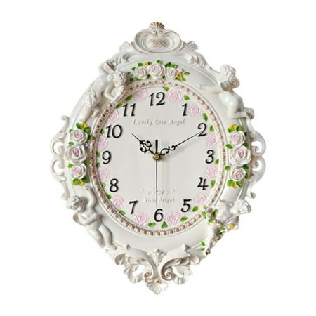 flameer Decorative Battery Operated Hanging Clock Resin Angel Wall Clock Mute Wall Decor
