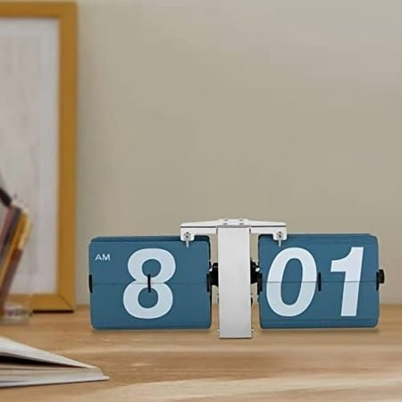 Flip Clock with High Accuracy, Retro Style Flip Desk Shelf Clock, Classic Mechanical, Digital Display Battery Powered Wall Clock for Home & Office Decor, 14 * 3.3 * 5.3inch (Blue)