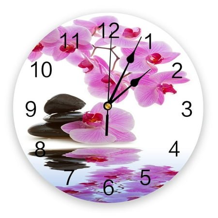 Flower Pink Orchid Reflection Silent Wall Clock Kitchen Living Room Bathroom Bedroom Office Decorative Hanging Clocks