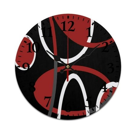 Geometric Red Black Modern Abstract Minimalist Circular Line Wall Clock Modern Design Clocks Wall Hanging Home Office School Clocks Round PVC Wall Clocks