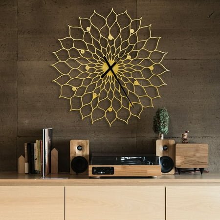 Ardeola - Gigantic Sunflower Clock - 36 in Extra Large Analog Silent Wall Clock for Living Room Decor, Oversized Golden Home Decor