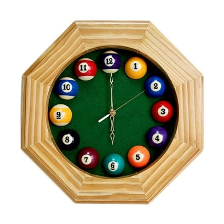 Gitohoni Billiard Wall Clock Wood Ornament Quiet Octagonal Gifts Hanging Clock Wall Decor