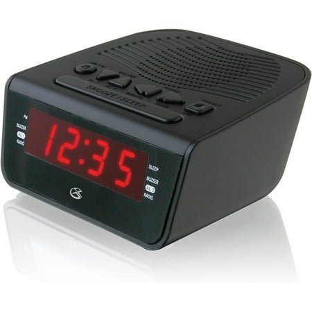 GPX C224B Dual Alarm Clock AM/FM Radio with Red LED Display Black