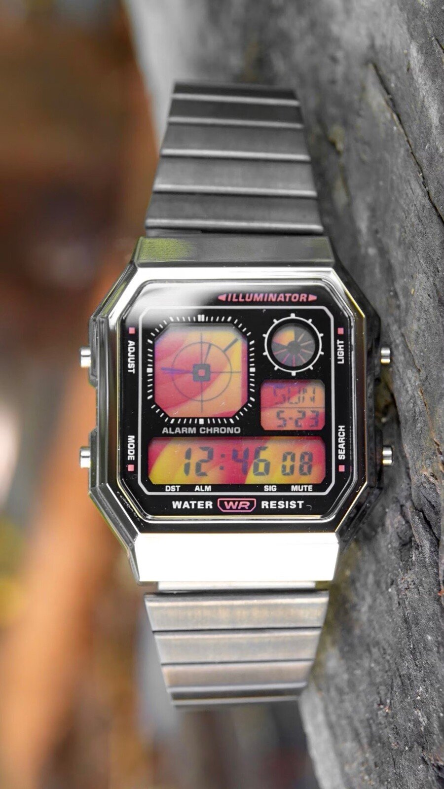 Gunmetal Fire – Modified Watch Based on Casio A130 – Fire-Red Gradient Screen