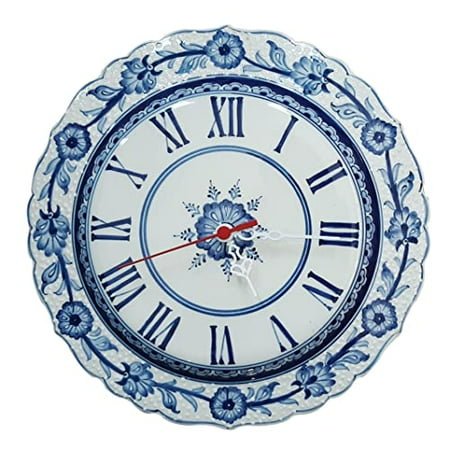 Handmade Ceramic Wall Clock, Chinoiserie Wall Clock, Roman Clock 11.8 inches (30 cm) in Diameter with Clock Mechanism