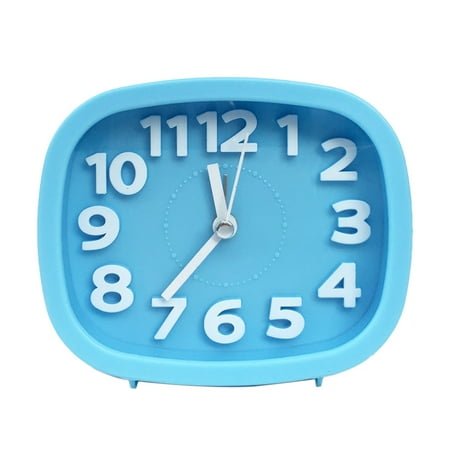 Harlier Small Battery Operated Alarm Clock, 4.5 inches Bedside Analog Non-Ticking Silent Small Desk Clock with Arabic Numerals, Table Clock for Living Room, Bedroom (Blue)