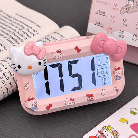 HELANHO Cute Cartoon Hello Kitty Alarm Clock with Night Light, Mini Desktop Clock for Dormitory and Home QQH63-769