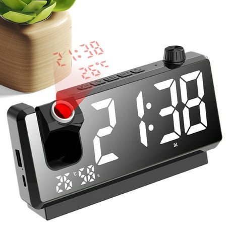Hemousy Alarm Clock With Projector HD LED Display Smart Projection Clocks For Bedroom 180 Degree Rotatable Digital Clock Projector Modern Desk Decor For Bedroom benefit