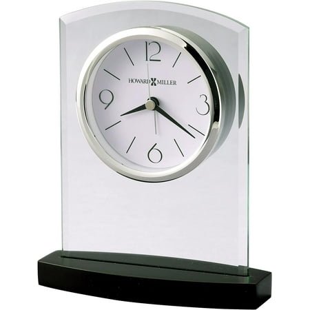 Howard Landre Tabletop Clock – Beveled Glass Arch Alarm Clock Quiet Sweep Second Hand Black Wooden Base Battery Operated Quartz Movement Ideal for Desk Bedroom or Office Décor