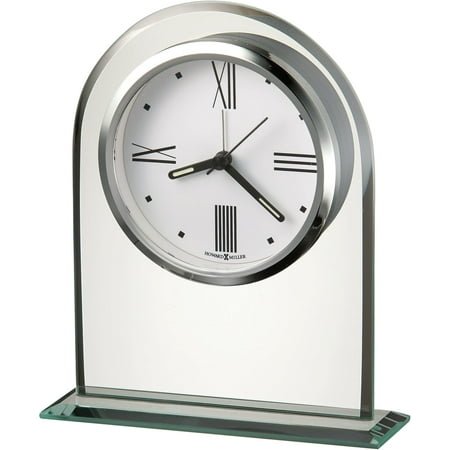 Howard Miller Regent Table Clock – Modern Tabletop Alarm Clock with Beveled Glass Arch, Quartz Movement, White Dial & Black Accents – Decorative Desk Clock for Bedroom, Living Room & Office