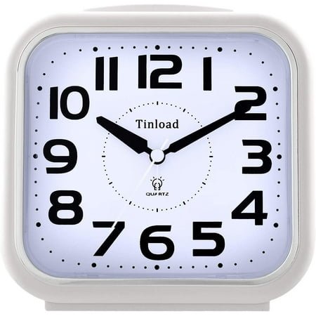 HYKE 5.5 Extra Large Analog Alarm Clock Silent Non Tic, Gentle Wake, Beep Sounds, Increg Volume, Battery Operated e and Manual Light, Easy Set,White (Best for Elder)
