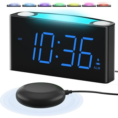 HYKE PP Loud Alarm Clock for Heavy Spers Hearing Impaired Deaf,ing Alarm Clock with Bed Shaker,Big Display Alarm Clock for Bedroom,5 Dimmer,Night Light,USB/Type-C Charger,Power-off Memory
