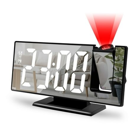 ICQOVD Smart Projection Alarm Clock: LED Temp/Humidity Display, USB Charging, 5M HD Projection, 180° Adjustable Mirror, Wake/Snooze, ABS, White
