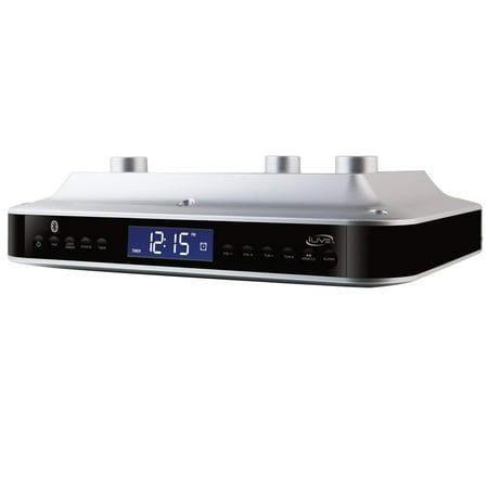 iLive Under The Counter Wireless Stereo Bluetooth Speaker, Digital Alarm Clock, Kitchen Timer, Dual HD Speakers, FM Radio LCD Display, LED Light, Easy Installation, Sleek Modern Home Decor
