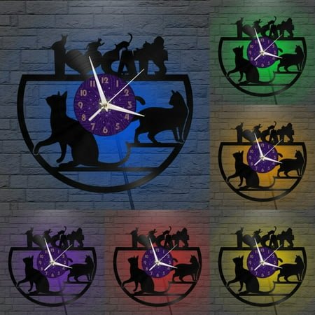 I Love Cats Vinyl Wall Clock, Vinyl Record Clock Wall Art Silent & Non-ticking(12 inchs P-LED)