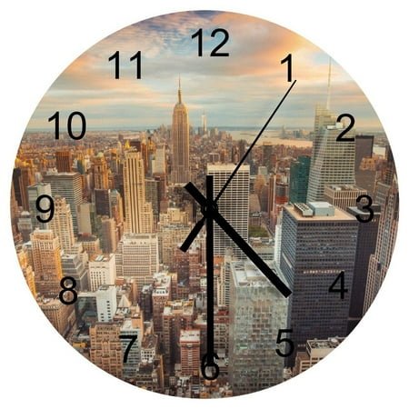 Indoor Wall Clock American city Clocks 12 inch Mute Wood Round ic Slim Profile Novelty