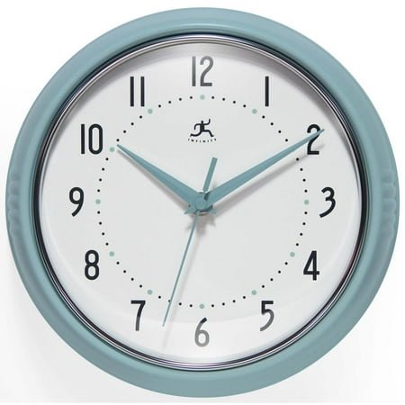 Infinity Instruments Retro Round Baby Blue Wall Clock, 9.5