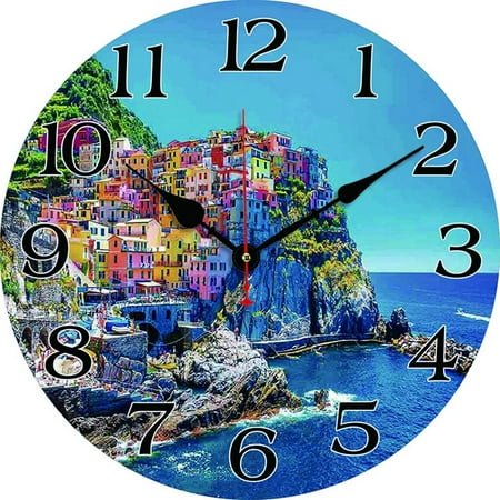 Italian Scenery Wall Clock Kitchen Decor Wall Art Silent Non Ticking Large Round Wall Clocks For Living Room Bedroom Office